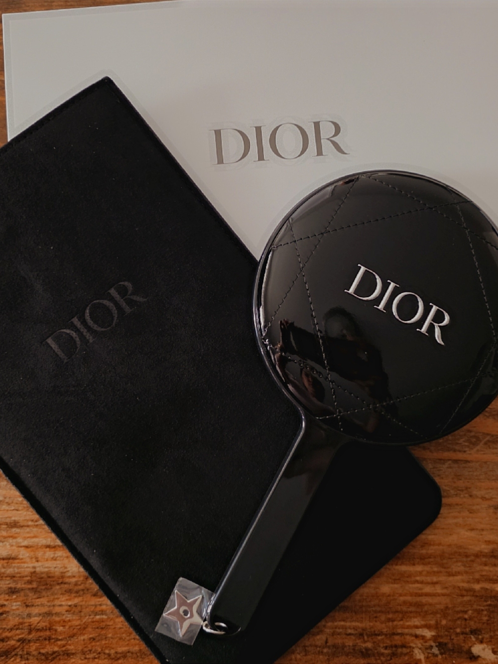 Dior Beauty Black Cannage Handheld Vanity Mirror with Pouch – New